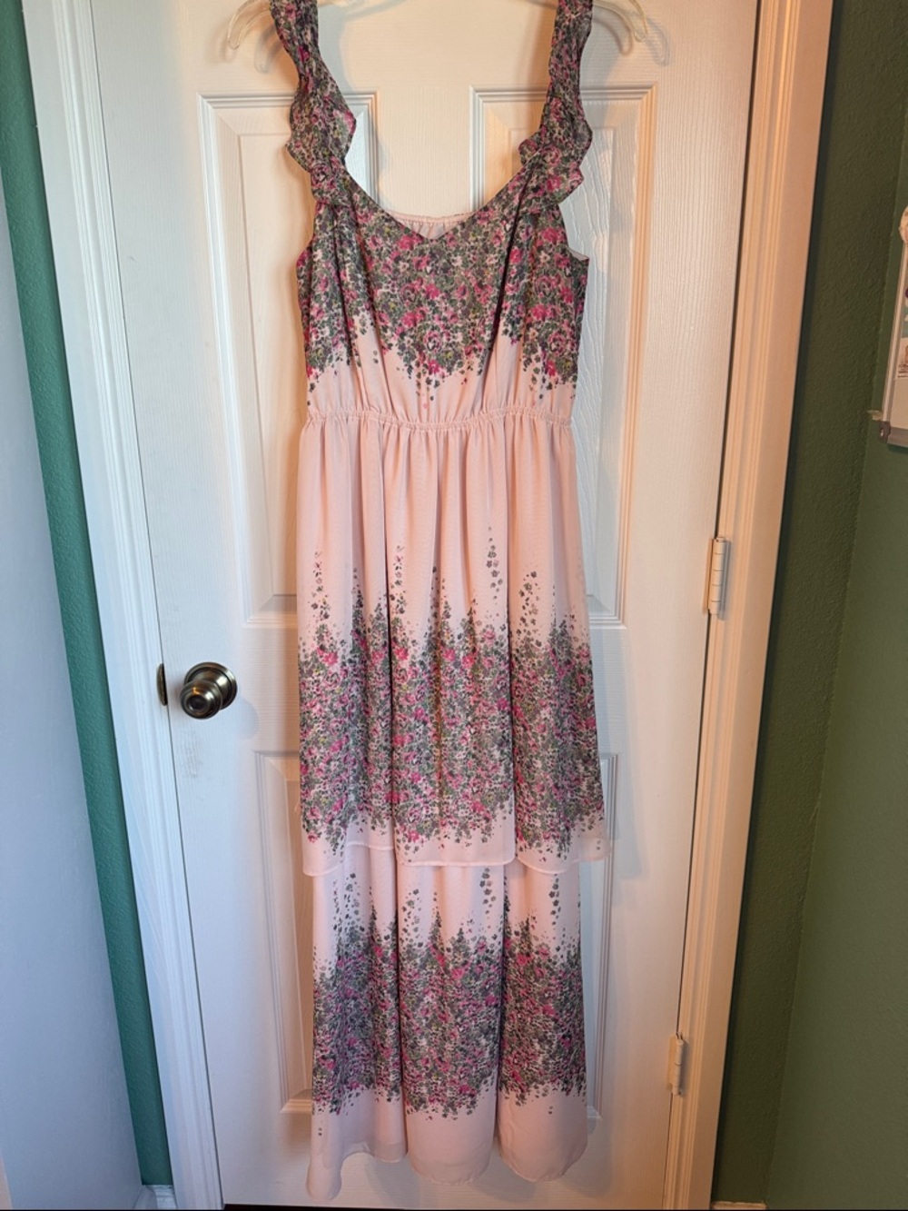 LC Lauren Conrad Pink and Green Floral Maxi Dress
